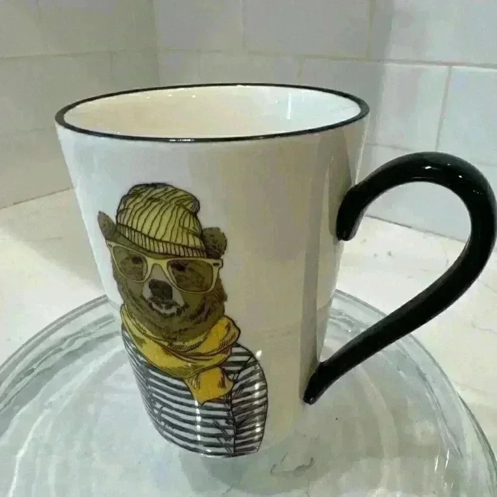 Hipster Brown Bear Mug Cup by Signature 16.5 oz. Big Yellow Glasses & Scarf - Picture 6 of 12